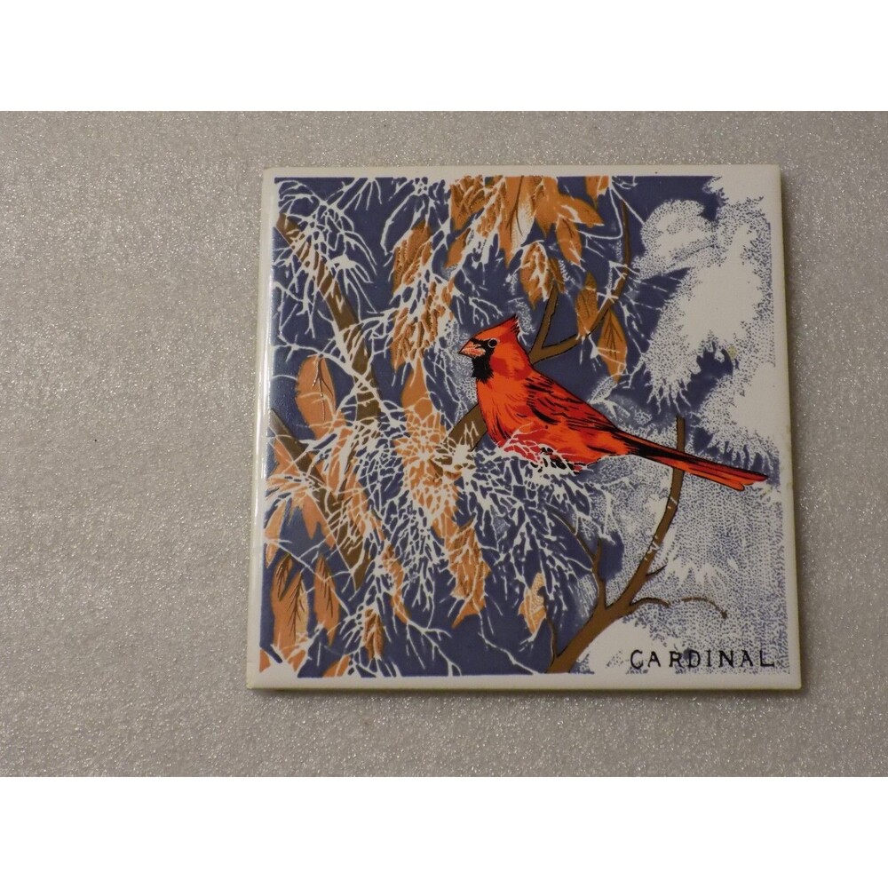 Ceramic Porcelain Painted Christmas Red Cardinal Bird Trivet Tile Holiday Decor
